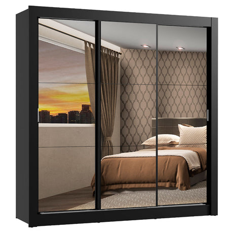 Closet Mônaco Negro 210x30cm con Cuatro Entrepaños Tres Puertas y Con Espejo - CLOSETS | Bylmo