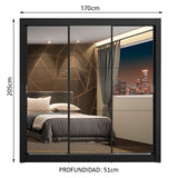 Closet Mônaco Negro 210x30cm con Cuatro Entrepaños Tres Puertas y Con Espejo - CLOSETS | Bylmo
