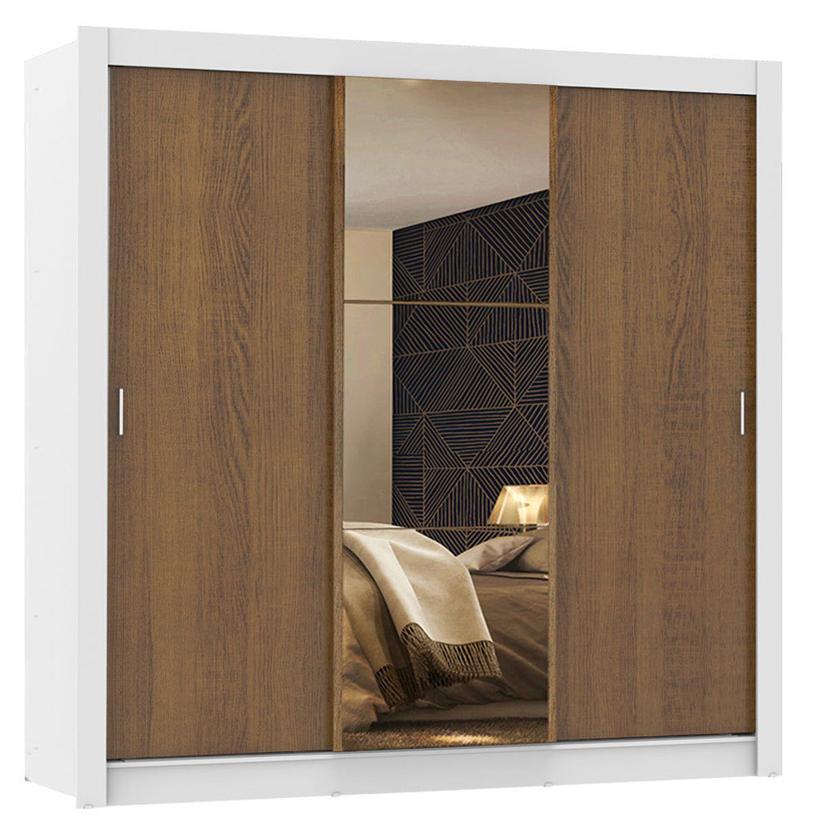 Closet Mônaco Blanco y Marron 210x21.4cm con Cuatro Entrepaños Tres Puertas y Con Espejo - CLOSETS | Bylmo