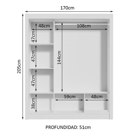Closet Mônaco Blanco y Marron 210x21.4cm con Cuatro Entrepaños Tres Puertas y Con Espejo - CLOSETS | Bylmo