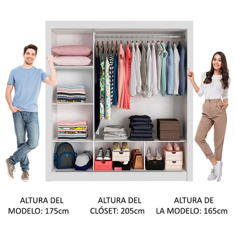 Closet Mônaco Blanco y Marron 210x21.4cm con Cuatro Entrepaños Tres Puertas y Con Espejo - CLOSETS | Bylmo