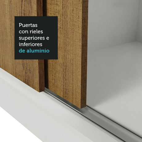 Closet Mônaco Blanco y Marron 210x21.4cm con Cuatro Entrepaños Tres Puertas y Con Espejo - CLOSETS | Bylmo