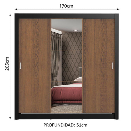 Closet Mônaco Negro y Marron 210x17.1cm con Cuatro Entrepaños y Tres Puertas - CLOSETS | Bylmo