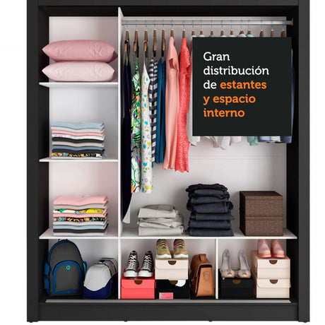 Closet Mônaco Negro y Marron 210x17.1cm con Cuatro Entrepaños y Tres Puertas - CLOSETS | Bylmo