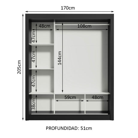 Closet Mônaco Negro y Marron 210x17.1cm con Cuatro Entrepaños y Tres Puertas - CLOSETS | Bylmo