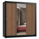 Closet Mônaco Negro y Marron 210x21.4cm con Cuatro Entrepaños Tres Puertas y Con Espejo - CLOSETS | Bylmo