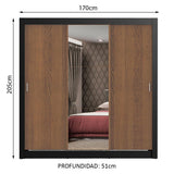 Closet Mônaco Negro y Marron 210x21.4cm con Cuatro Entrepaños Tres Puertas y Con Espejo - CLOSETS | Bylmo