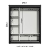 Closet Mônaco Negro y Marron 210x21.4cm con Cuatro Entrepaños Tres Puertas y Con Espejo - CLOSETS | Bylmo