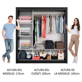 Closet Mônaco Negro y Marron 210x21.4cm con Cuatro Entrepaños Tres Puertas y Con Espejo - CLOSETS | Bylmo