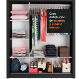 Closet Mônaco Negro y Marron 210x21.4cm con Cuatro Entrepaños Tres Puertas y Con Espejo - CLOSETS | Bylmo
