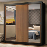 Closet Mônaco Negro y Marron 210x25.7cm con Cuatro Entrepaños Tres Puertas y Con Espejo - CLOSETS | Bylmo