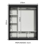 Closet Mônaco Negro y Marron 210x25.7cm con Cuatro Entrepaños Tres Puertas y Con Espejo - CLOSETS | Bylmo