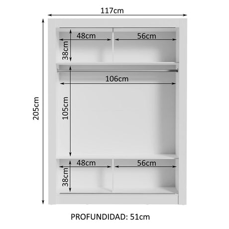 Closet Denver Blanco 217.8x15.8cm con Tres Entrepaños Dos Puertas y Con Espejo - CLOSETS | Bylmo