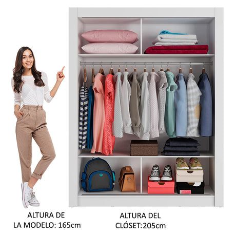 Closet Denver Blanco 217.8x20.1cm con Tres Entrepaños Dos Puertas y Con Espejo - CLOSETS | Bylmo
