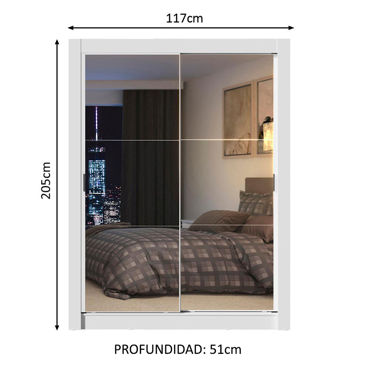 Closet Denver Blanco 217.8x20.1cm con Tres Entrepaños Dos Puertas y Con Espejo - CLOSETS | Bylmo