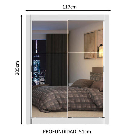 Closet Denver Blanco 217.8x20.1cm con Tres Entrepaños Dos Puertas y Con Espejo - CLOSETS | Bylmo