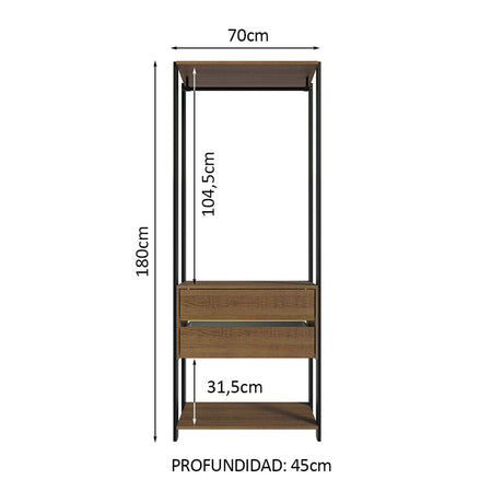 Closet Abierto Valencia Marron y Negro 70x180cm con Dos Entrepaños - CLOSETS | Bylmo
