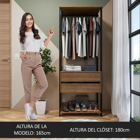 Closet Abierto Valencia Marron y Negro 70x180cm con Dos Entrepaños - CLOSETS | Bylmo
