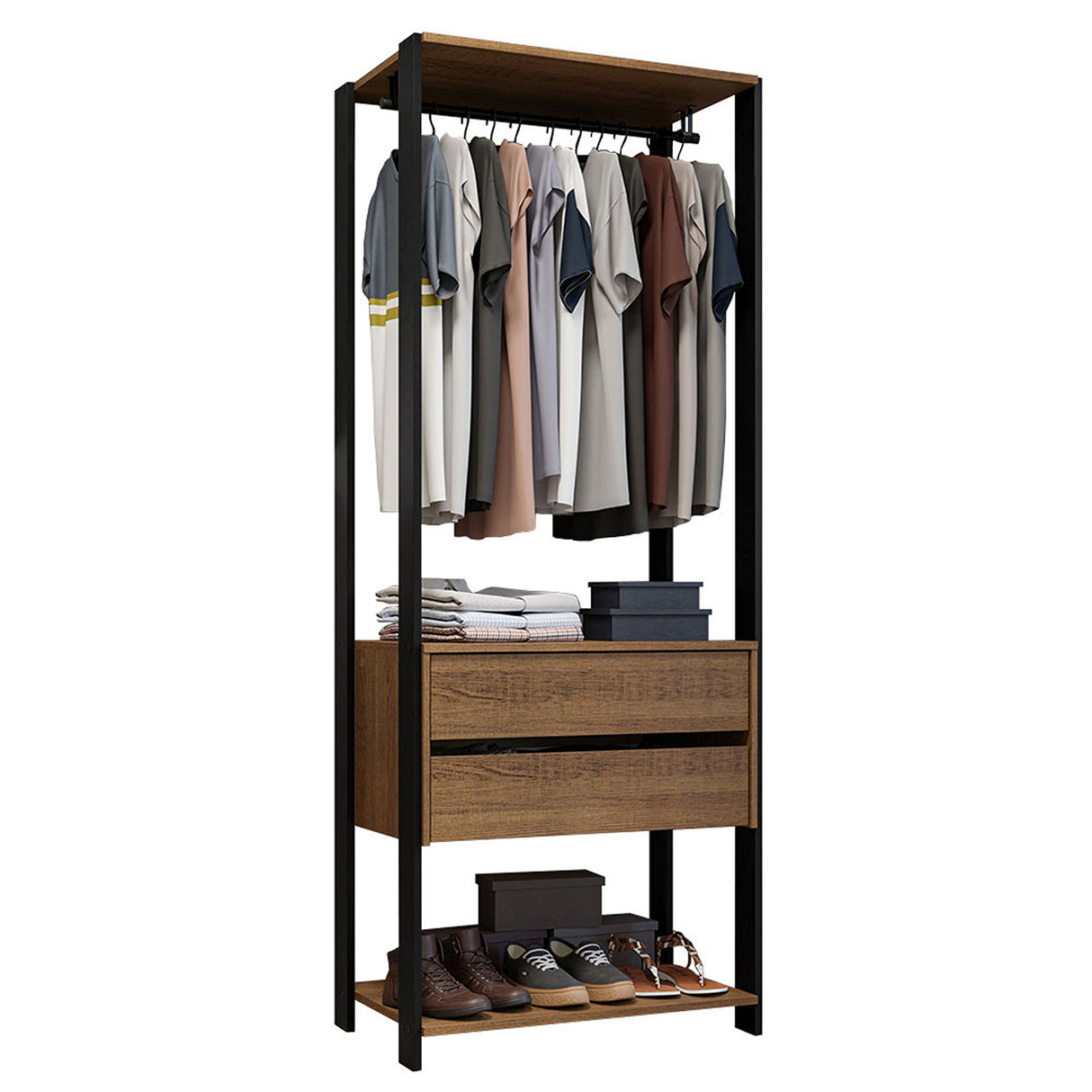 Closet Abierto Valencia Marron y Negro 70x180cm con Dos Entrepaños - CLOSETS | Bylmo