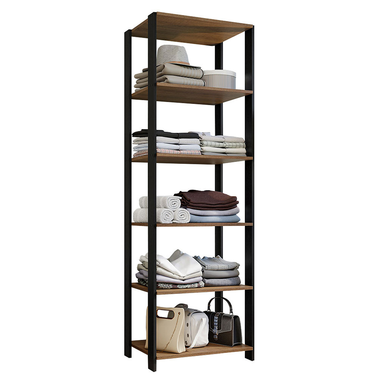 Closet Abierto Valencia Marron y Negro 59x180cm con Seis Entrepaños - CLOSETS | Bylmo