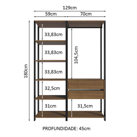 Closet Abierto Valencia Marron y Negro 70x180cm con Seis Entrepaños - CLOSETS | Bylmo
