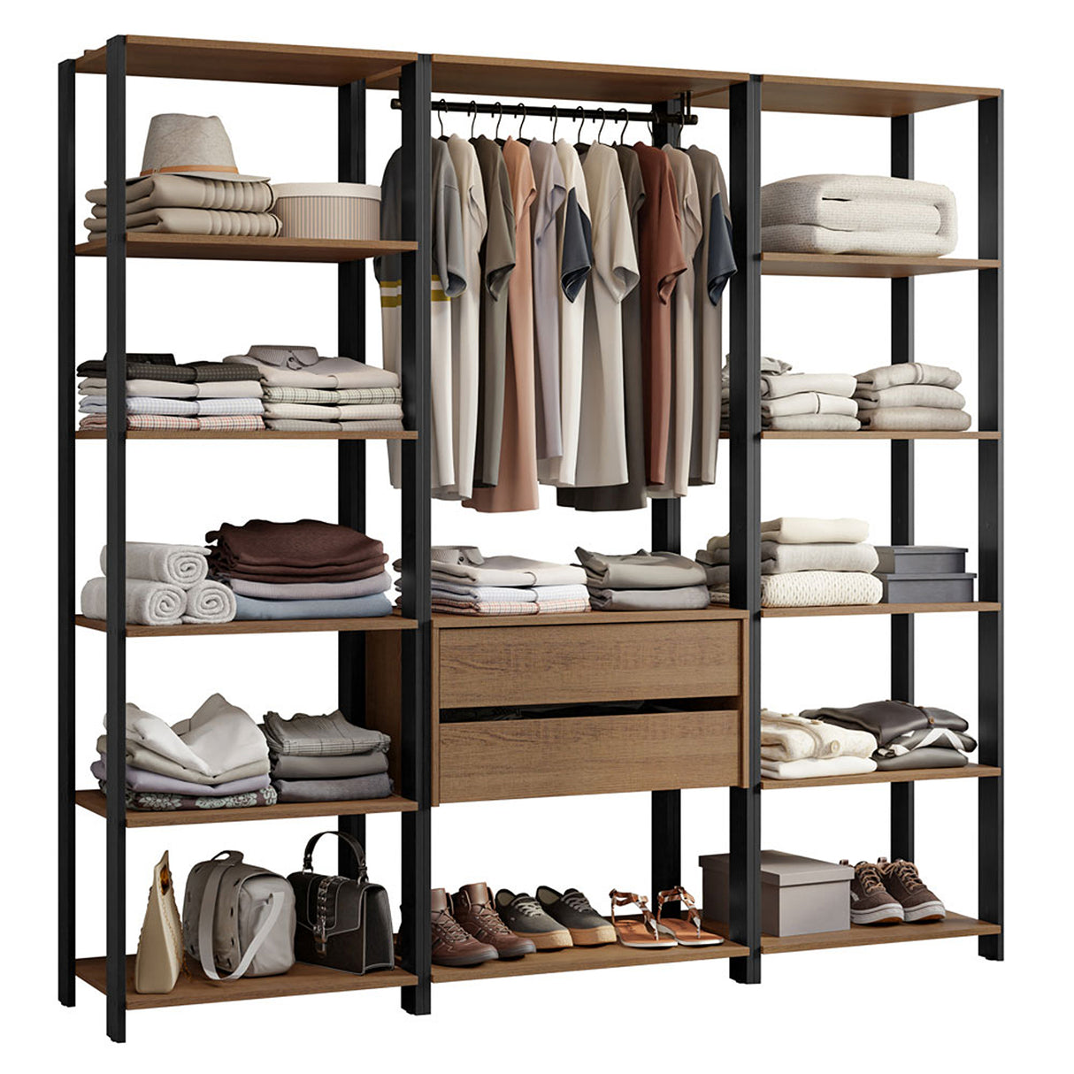 Closet Abierto Valencia Marron y Negro 188x180cm con Diez Entrepaños - CLOSETS | Bylmo