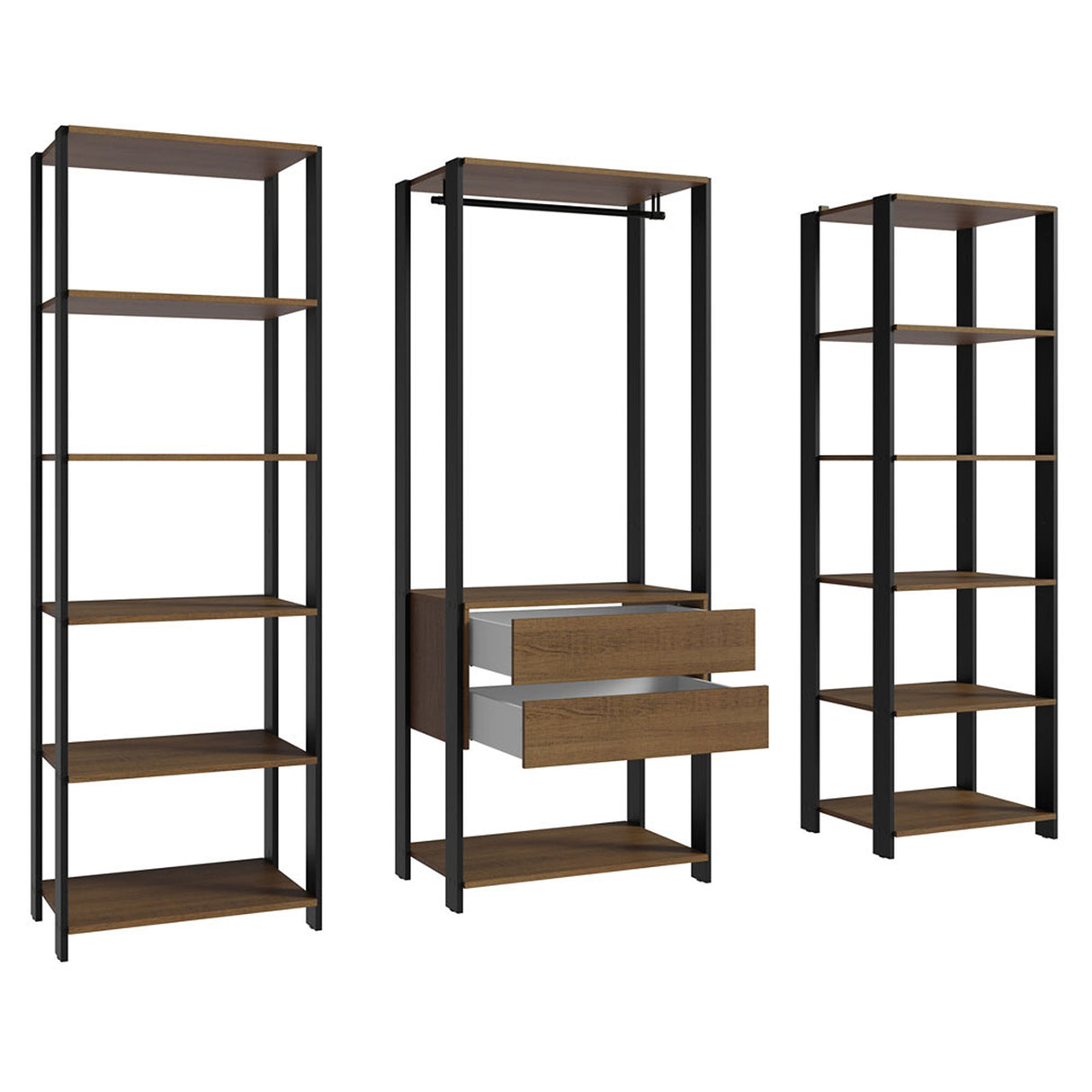 Closet Abierto Valencia Marron y Negro 188x180cm con Diez Entrepaños - CLOSETS | Bylmo