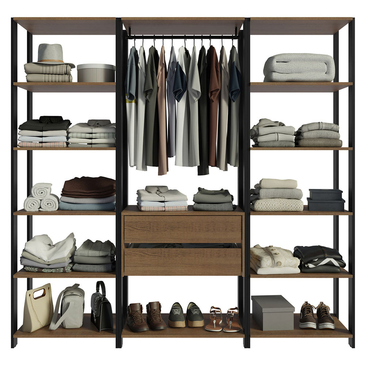 Closet Abierto Valencia Marron y Negro 188x180cm con Diez Entrepaños - CLOSETS | Bylmo