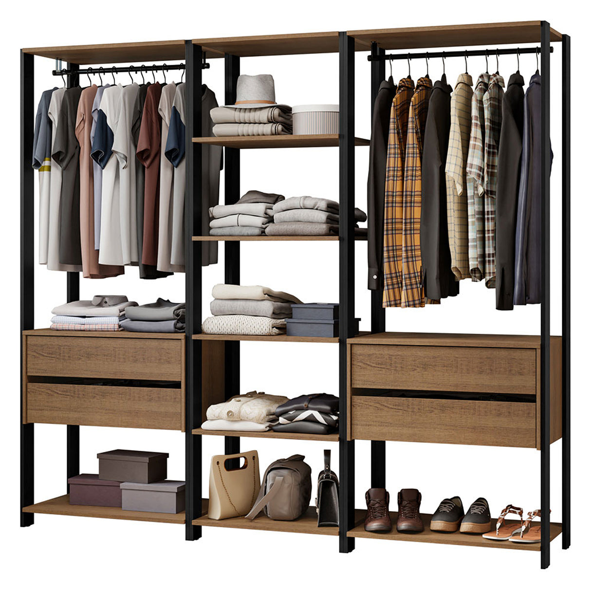 Closet Abierto Valencia Marron y Negro 199x180cm con Diez Entrepaños - CLOSETS | Bylmo