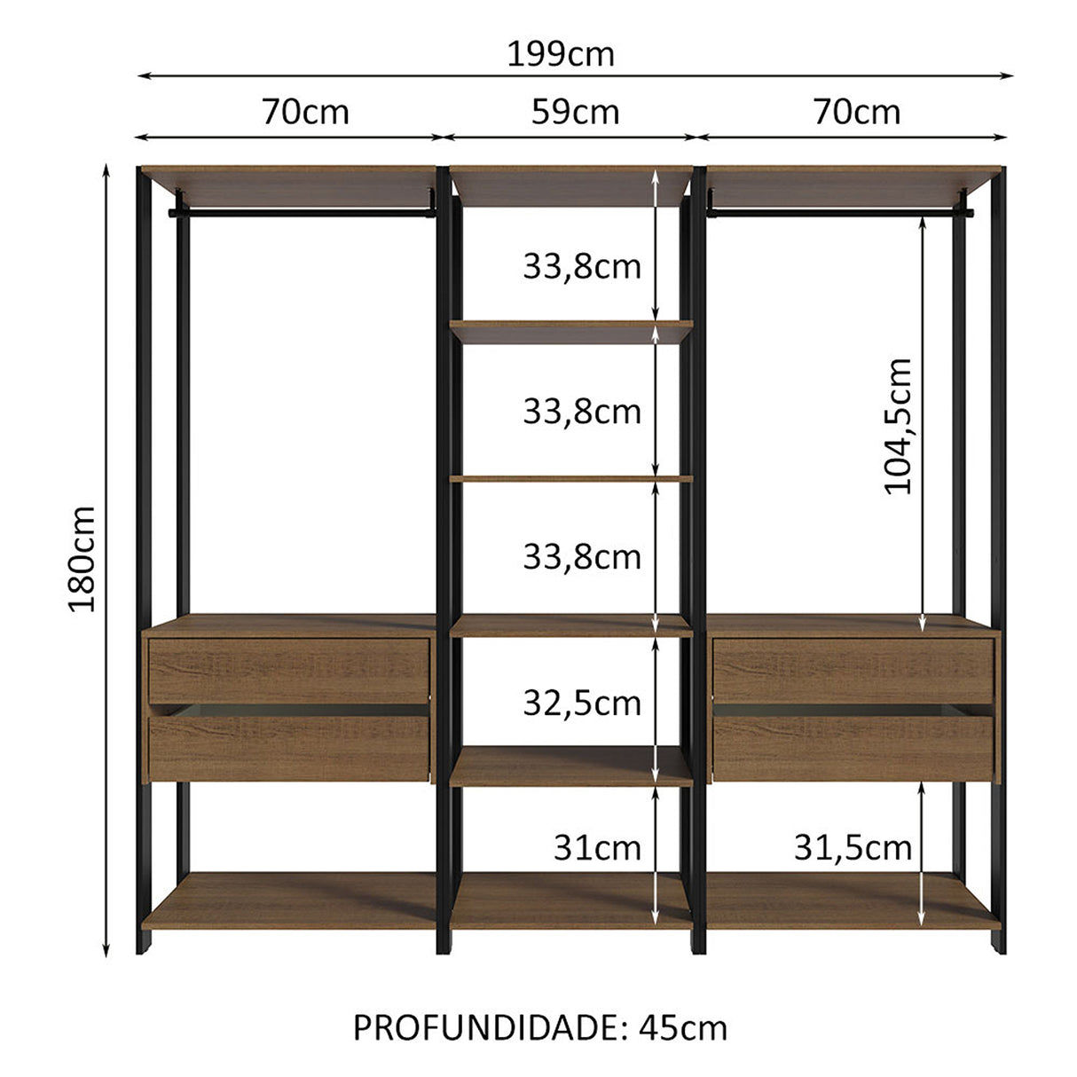 Closet Abierto Valencia Marron y Negro 199x180cm con Diez Entrepaños - CLOSETS | Bylmo