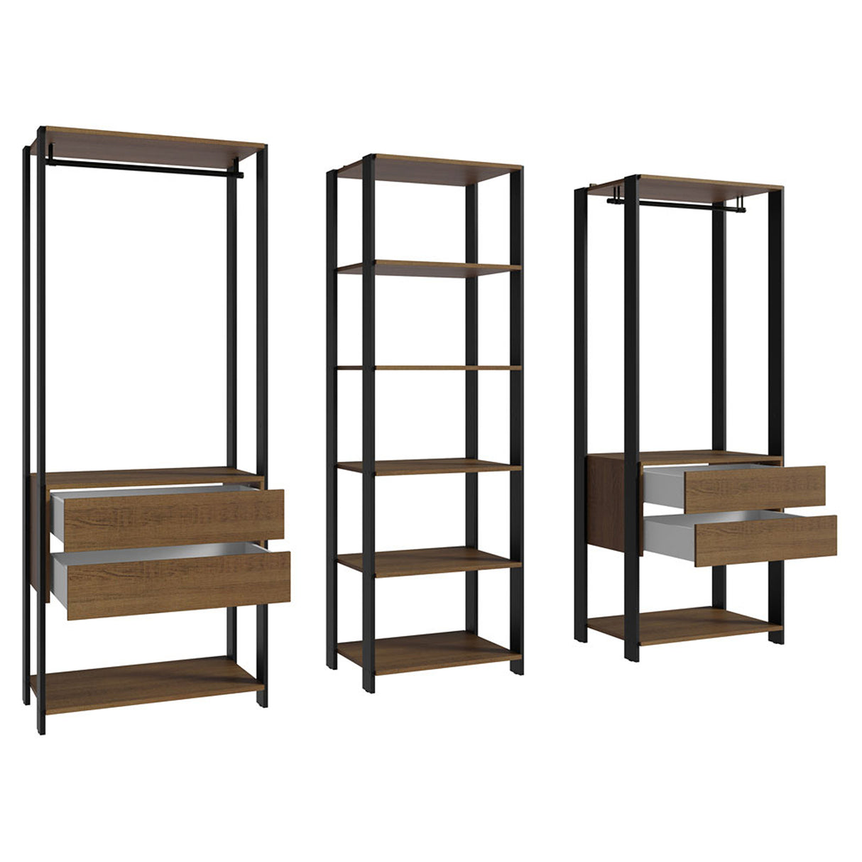 Closet Abierto Valencia Marron y Negro 199x180cm con Diez Entrepaños - CLOSETS | Bylmo