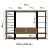 Closet Abierto Valencia Marron y Negro 258x180cm con Diez Entrepaños Modular - CLOSETS | Bylmo