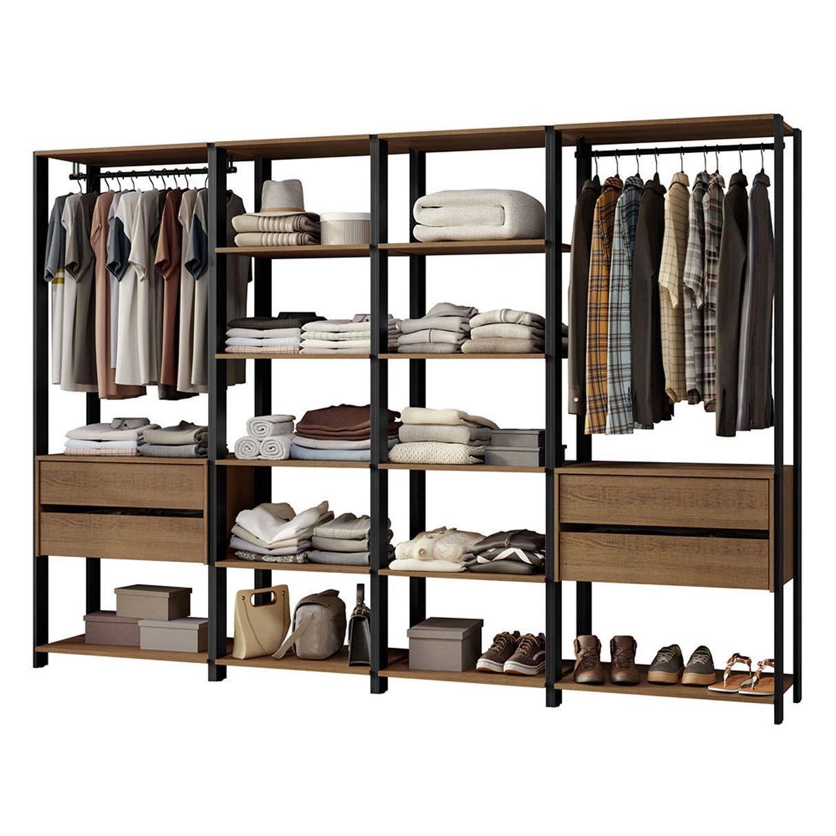 Closet Abierto Valencia Marron y Negro 258x180cm con Diez Entrepaños - CLOSETS | Bylmo