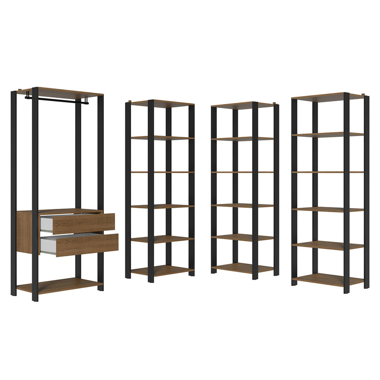 Closet Abierto Valencia Marron y Negro 337x180cm con Diez Entrepaños - CLOSETS | Bylmo