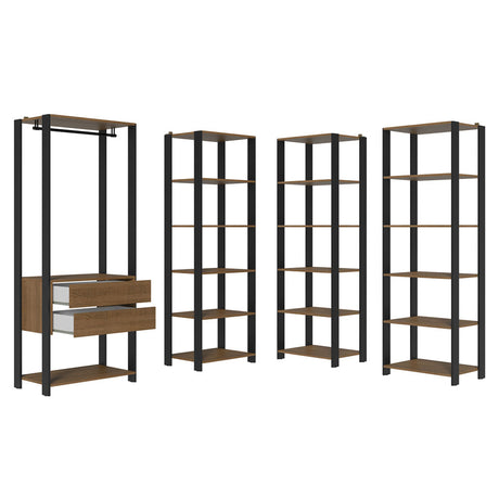 Closet Abierto Valencia Marron y Negro 337x180cm con Diez Entrepaños - CLOSETS | Bylmo