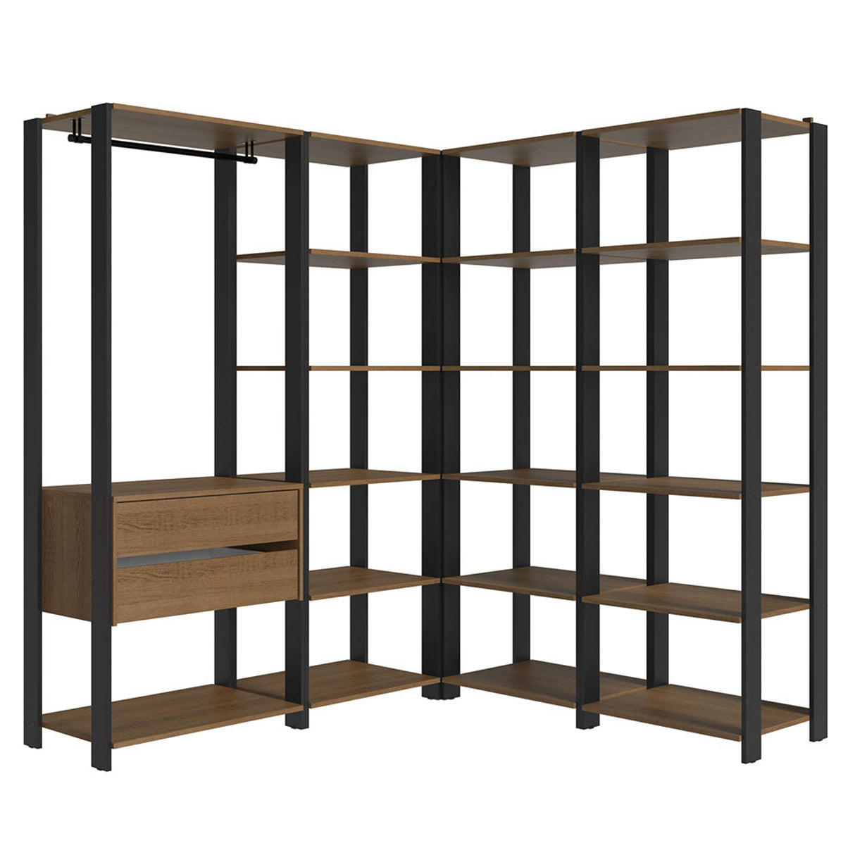 Closet Abierto Valencia Marron y Negro 337x180cm con Diez Entrepaños - CLOSETS | Bylmo