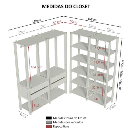Closet Abierto Valencia Marron y Negro 358x180cm con Diez Entrepaños Modular - CLOSETS | Bylmo