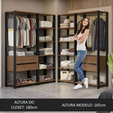 Closet Abierto Valencia Marron y Negro 358x180cm con Diez Entrepaños - CLOSETS | Bylmo
