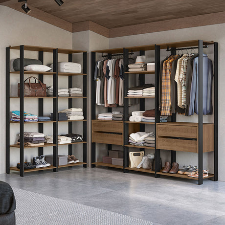 Closet Abierto Valencia Marron y Negro 417x180cm con Diez Entrepaños - CLOSETS | Bylmo