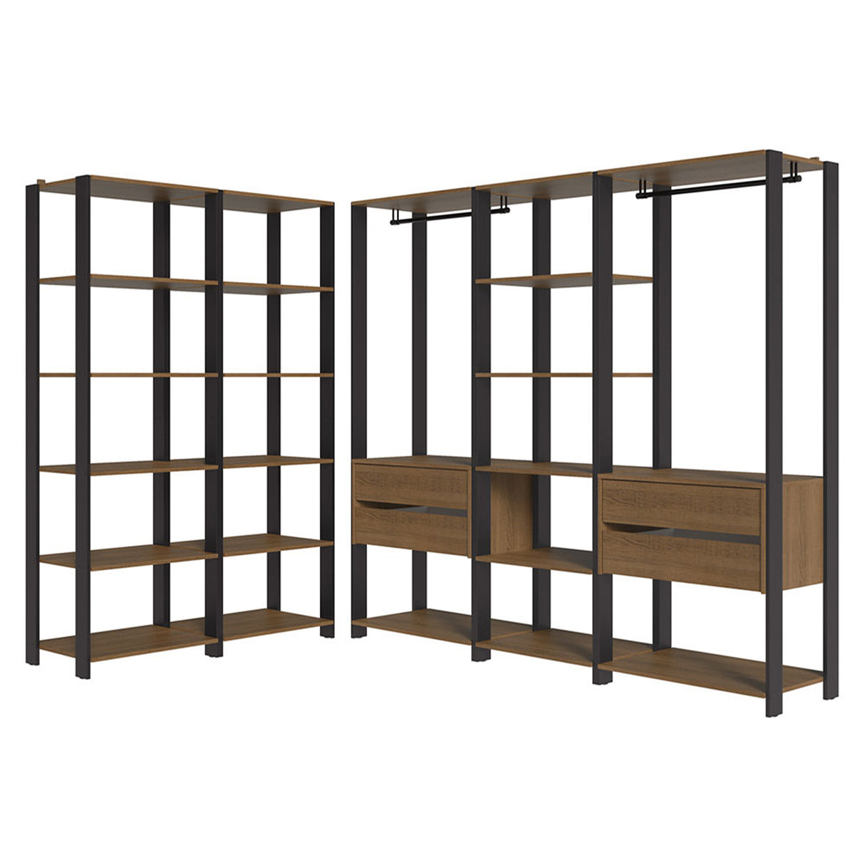 Closet Abierto Valencia Marron y Negro 417x180cm con Diez Entrepaños - CLOSETS | Bylmo
