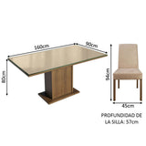 Combo Comedor y Sillas Alexis Marron y Crema 160x80cm Cuadrado de Seis Puestos con Seis Sillas - COMEDORES | Bylmo