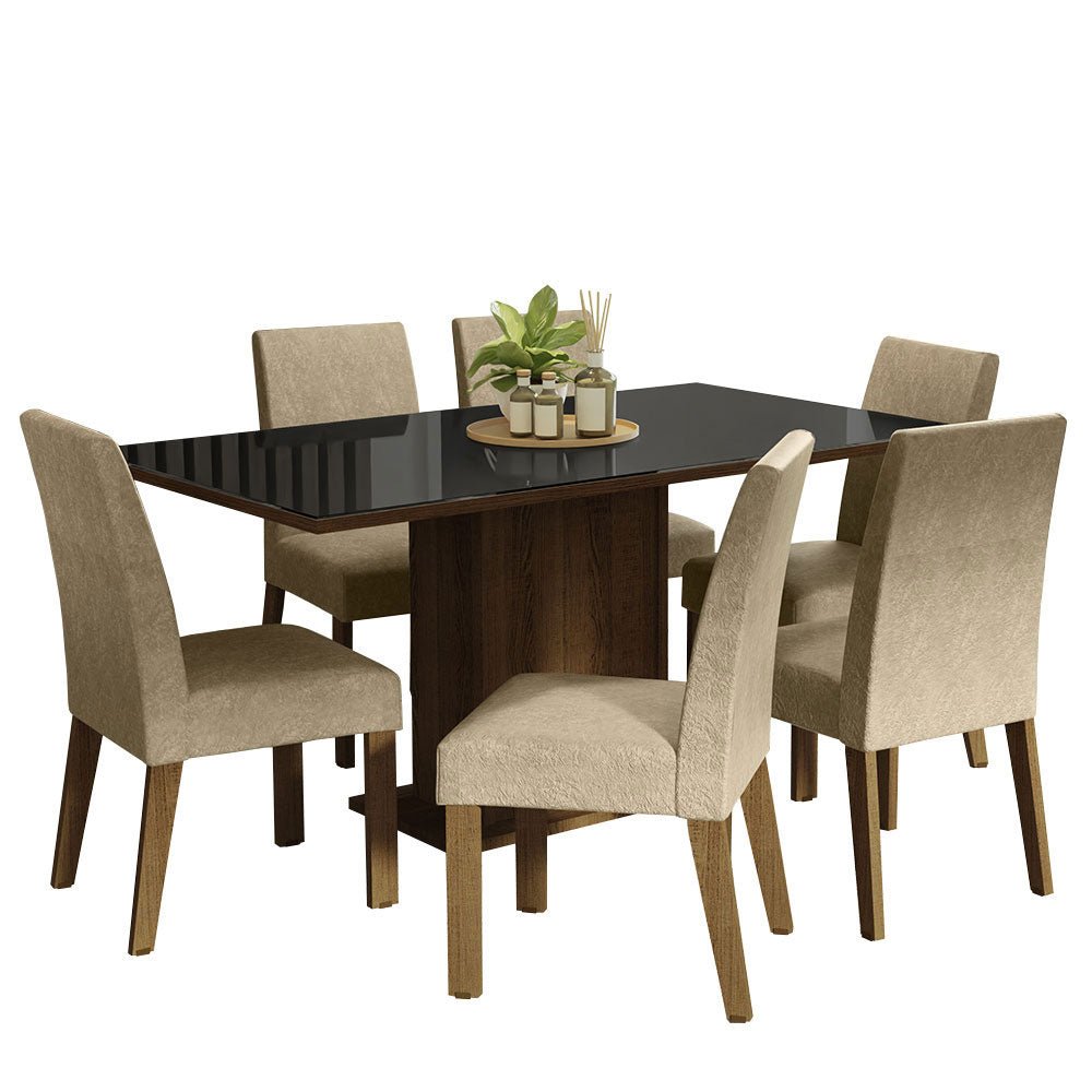 Combo Comedor y Sillas Alexis Marron y Negro 160x80cm Cuadrado de Seis Puestos con Seis Sillas - COMEDORES | Bylmo