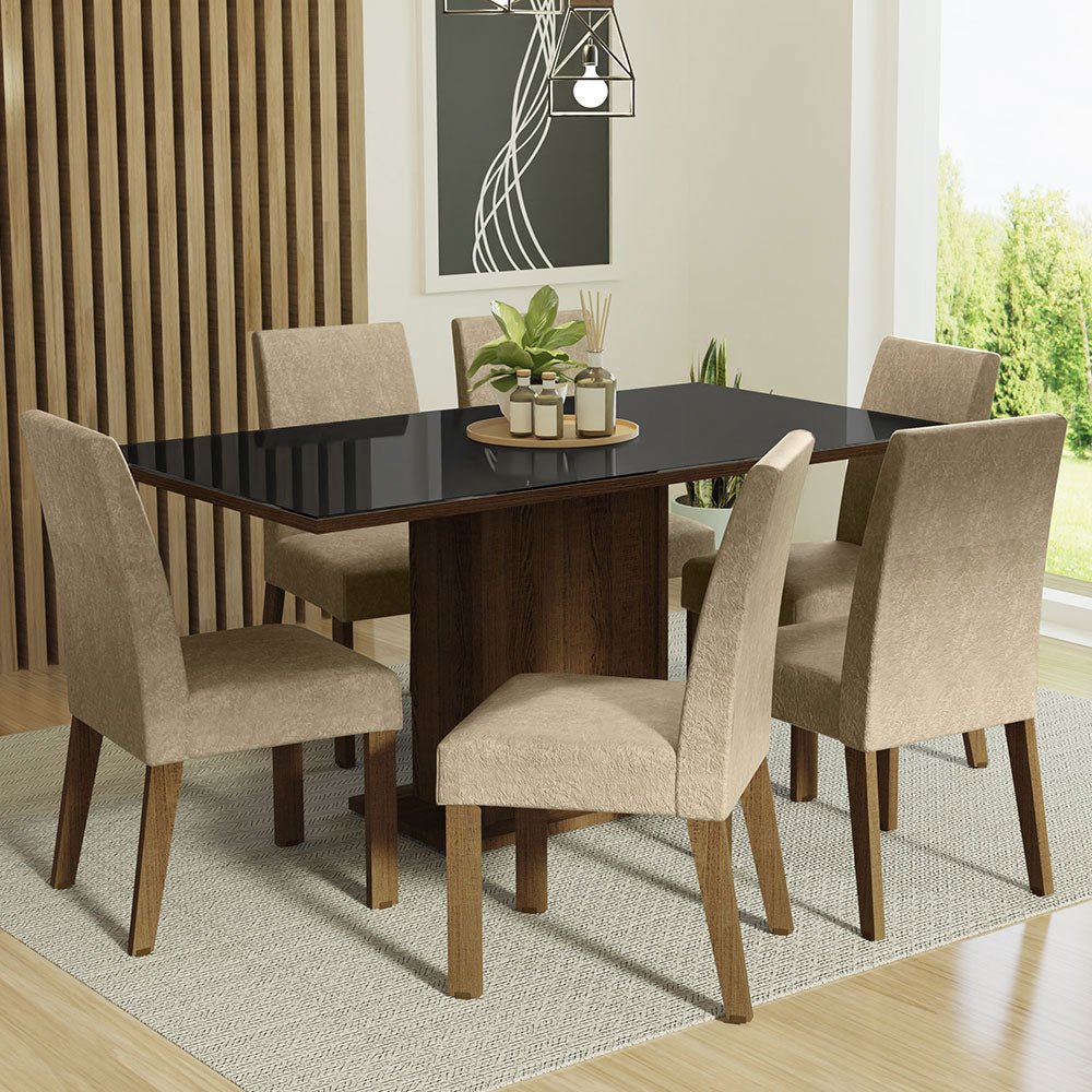 Combo Comedor y Sillas Alexis Marron y Negro 160x80cm Cuadrado de Seis Puestos con Seis Sillas - COMEDORES | Bylmo