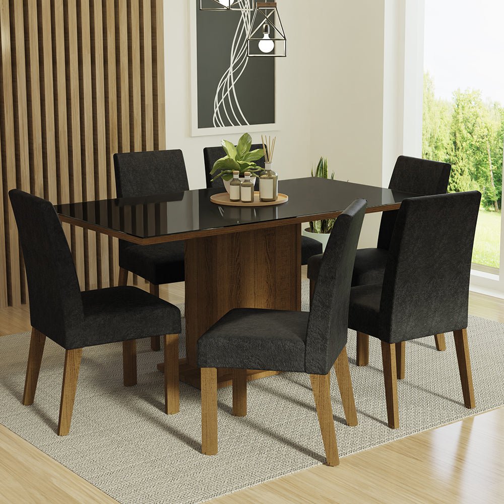 Combo Comedor y Sillas Alexis Marron y Negro Oxford 160x80cm Cuadrado de Seis Puestos con Seis Sillas - COMEDORES | Bylmo