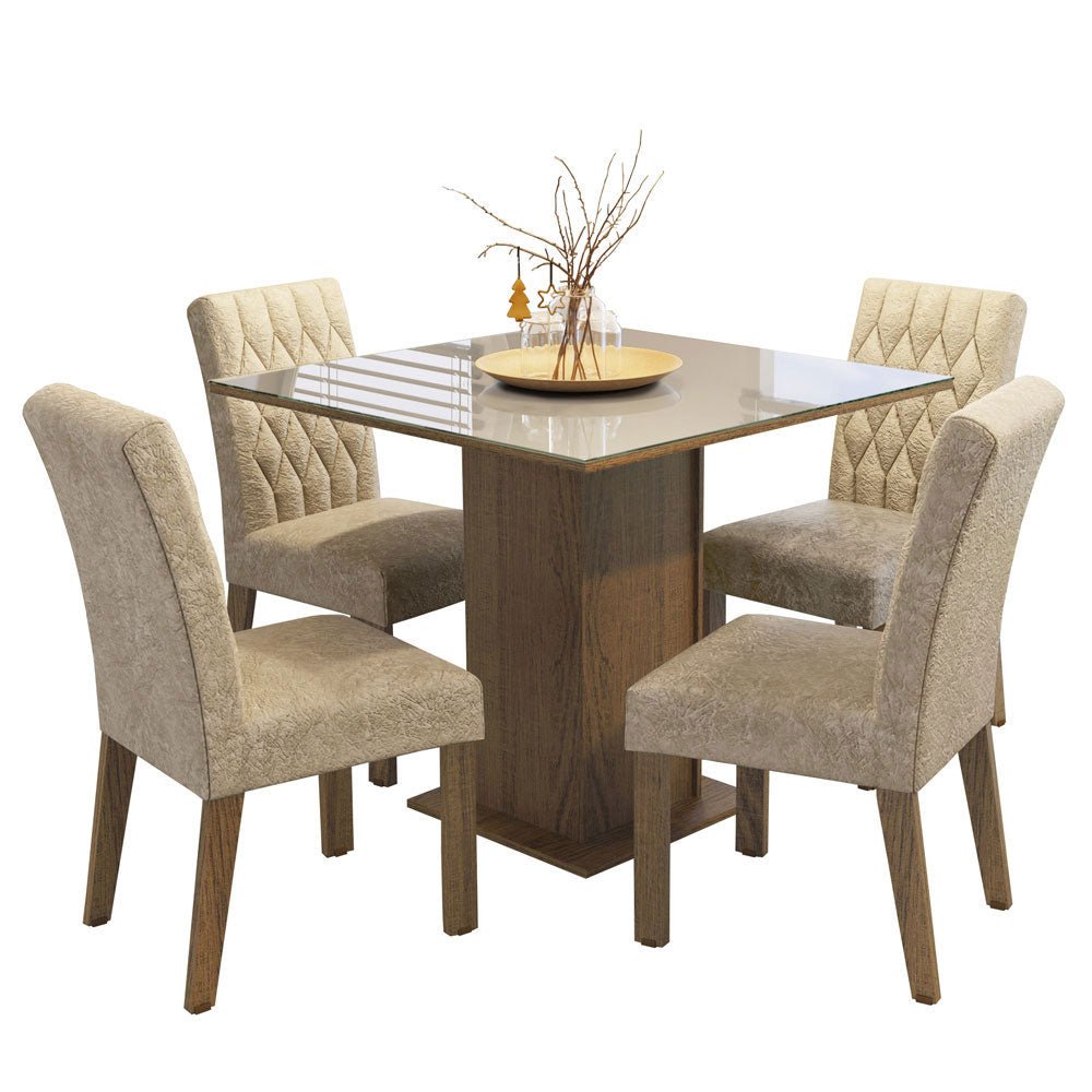 Combo Comedor y Sillas Anaju Marron y Crema 90x78cm Cuadrado de Cuatro Puestos con Cuatro Sillas - COMEDORES | Bylmo