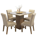 Combo Comedor y Sillas Anaju Marron y Crema 90x78cm Cuadrado de Cuatro Puestos con Cuatro Sillas - COMEDORES | Bylmo