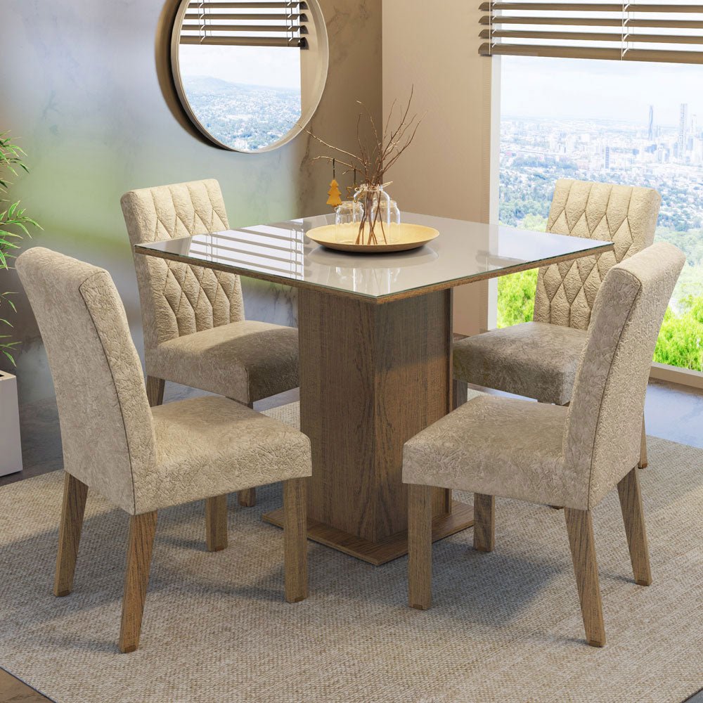Combo Comedor y Sillas Anaju Marron y Crema 90x78cm Cuadrado de Cuatro Puestos con Cuatro Sillas - COMEDORES | Bylmo