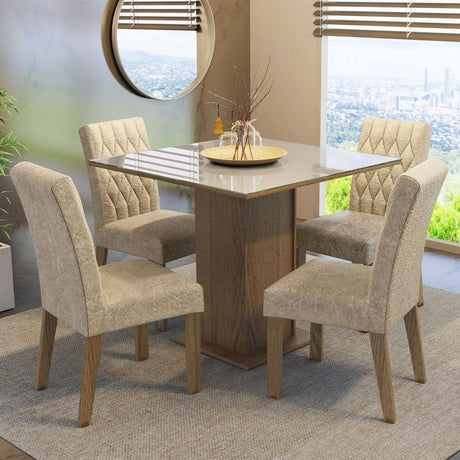 Combo Comedor y Sillas Anaju Marron y Crema 90x78cm Cuadrado de Cuatro Puestos con Cuatro Sillas - COMEDORES | Bylmo