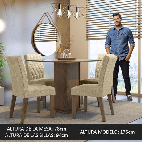 Combo Comedor y Sillas Anaju Marron y Crema 90x78cm Cuadrado de Cuatro Puestos con Cuatro Sillas - COMEDORES | Bylmo