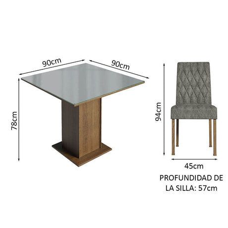 Combo Comedor y Sillas Anaju Marron con Gris y Plata 90x78cm Cuadrado de Cuatro Puestos con Cuatro Sillas - COMEDORES | Bylmo